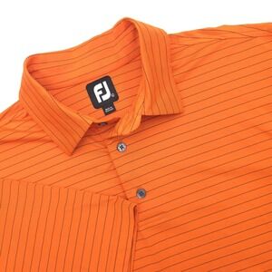 FootJoy Polo Shirt Men's L Orange/Black Striped Performance FJ Golf Short Sleeve
